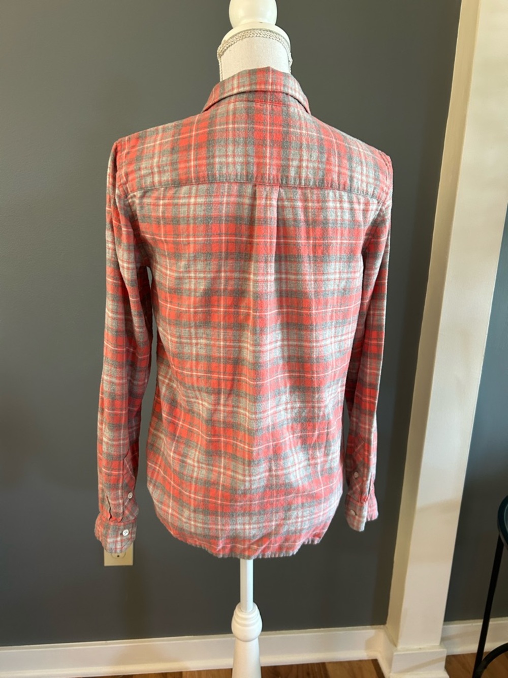 LL Bean Coral and Gray Plaid Button-Up Shirt~Size 6 - Picture 4 of 5